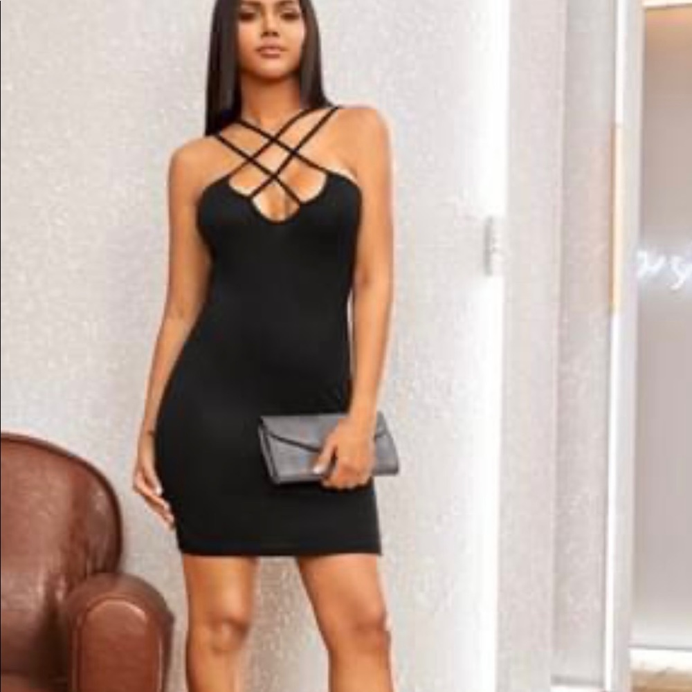Black dress stretchy material worn once